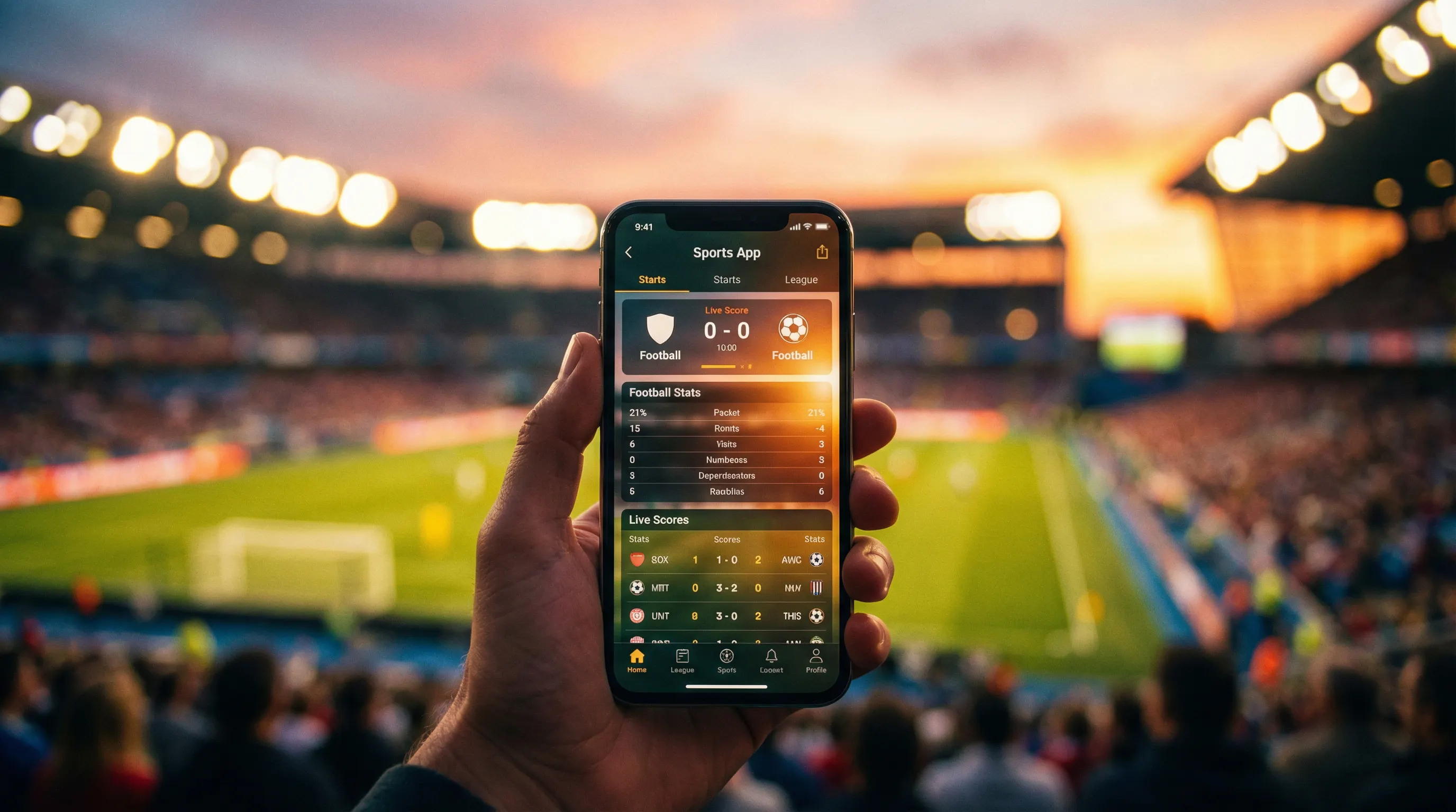 Bet Builder calcio: persona che segue una partita di calcio su smartphone allo stadio