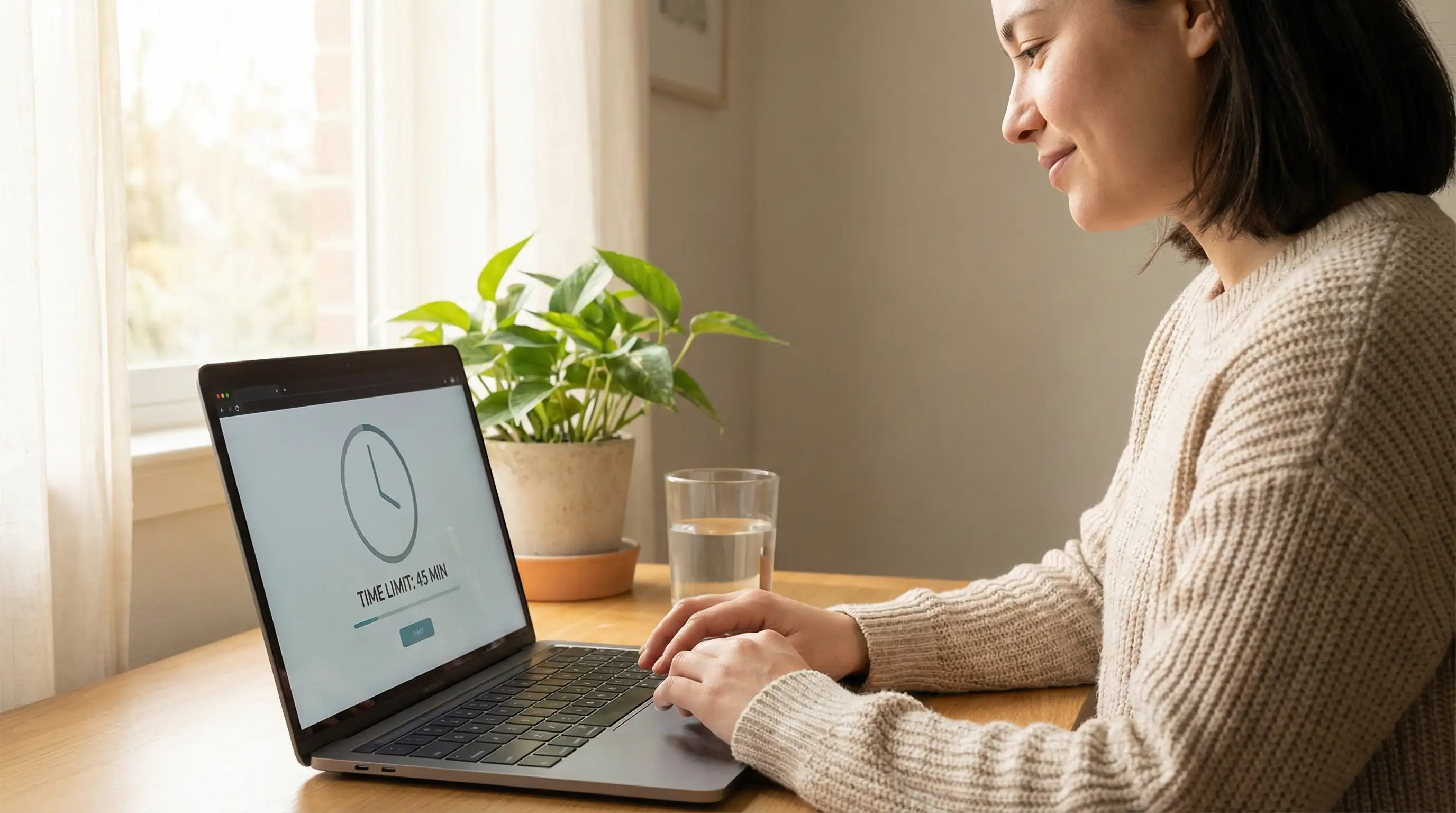 Gioco responsabile scommesse: persona che imposta limiti di tempo su un laptop