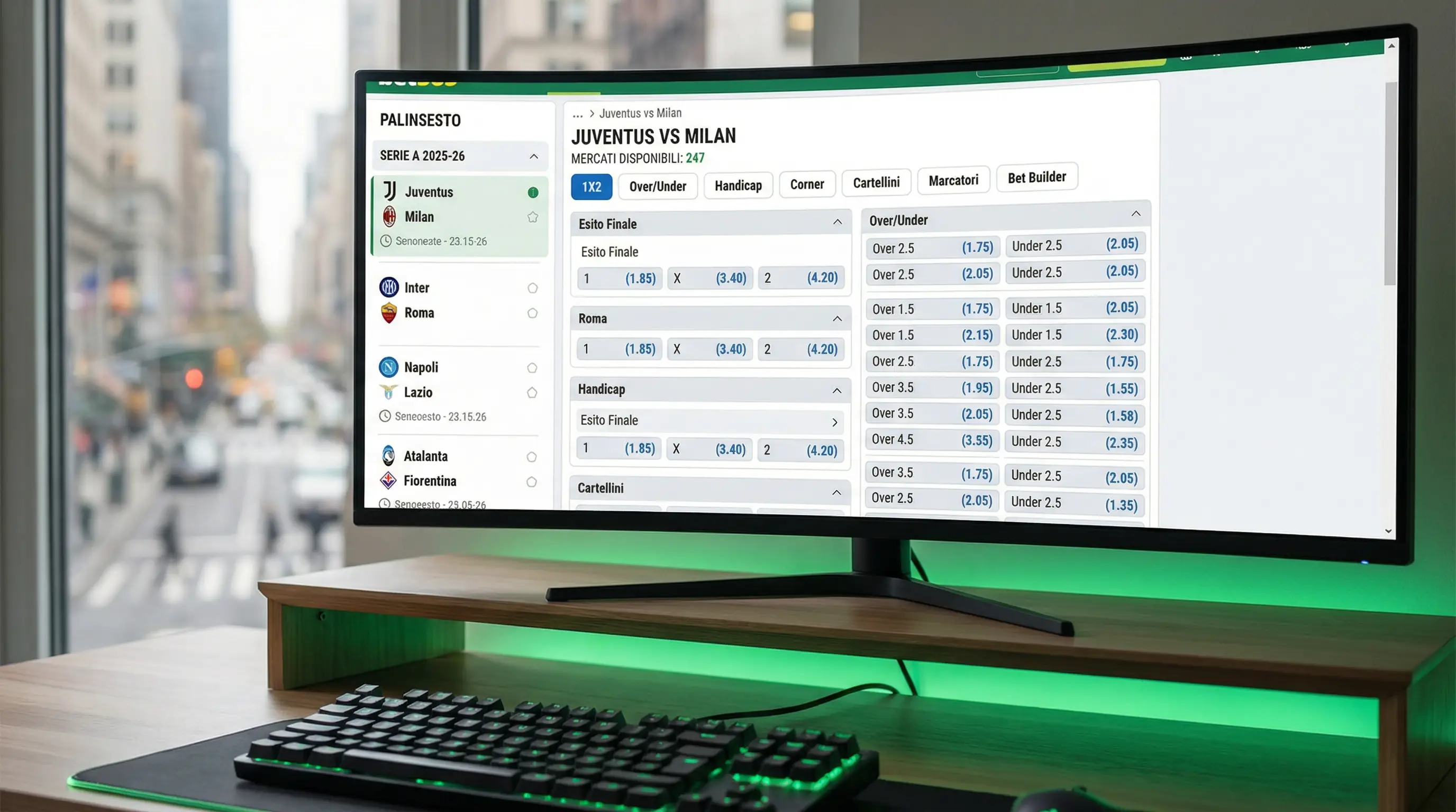 Schermo con palinsesto completo scommesse calcio Serie A