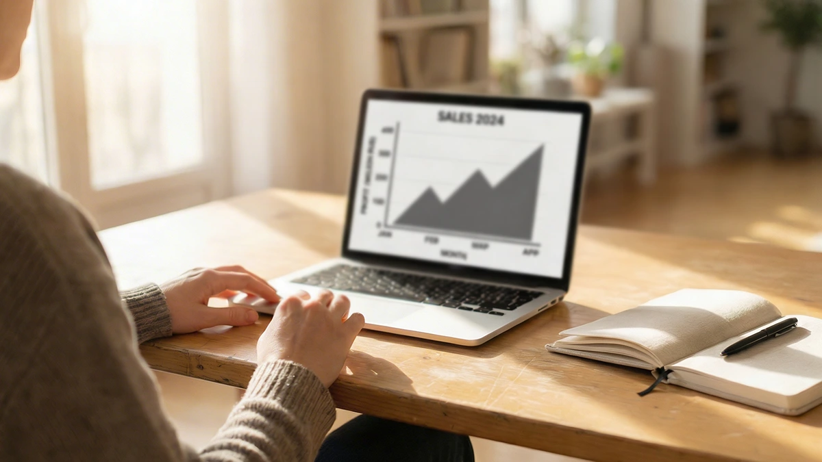 Payout scommesse calcio: persona che analizza dati su un laptop con grafico semplice