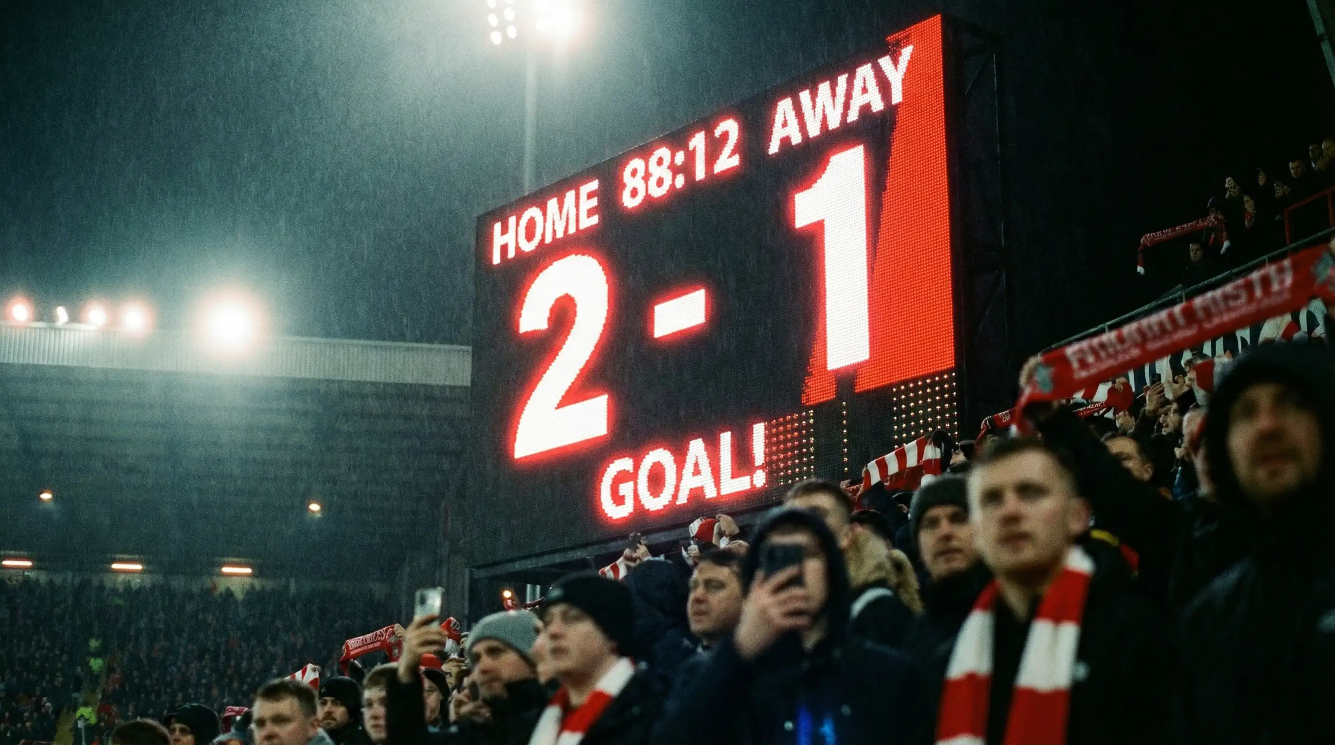 Risultato esatto scommesse calcio: tabellone luminoso con il punteggio in uno stadio