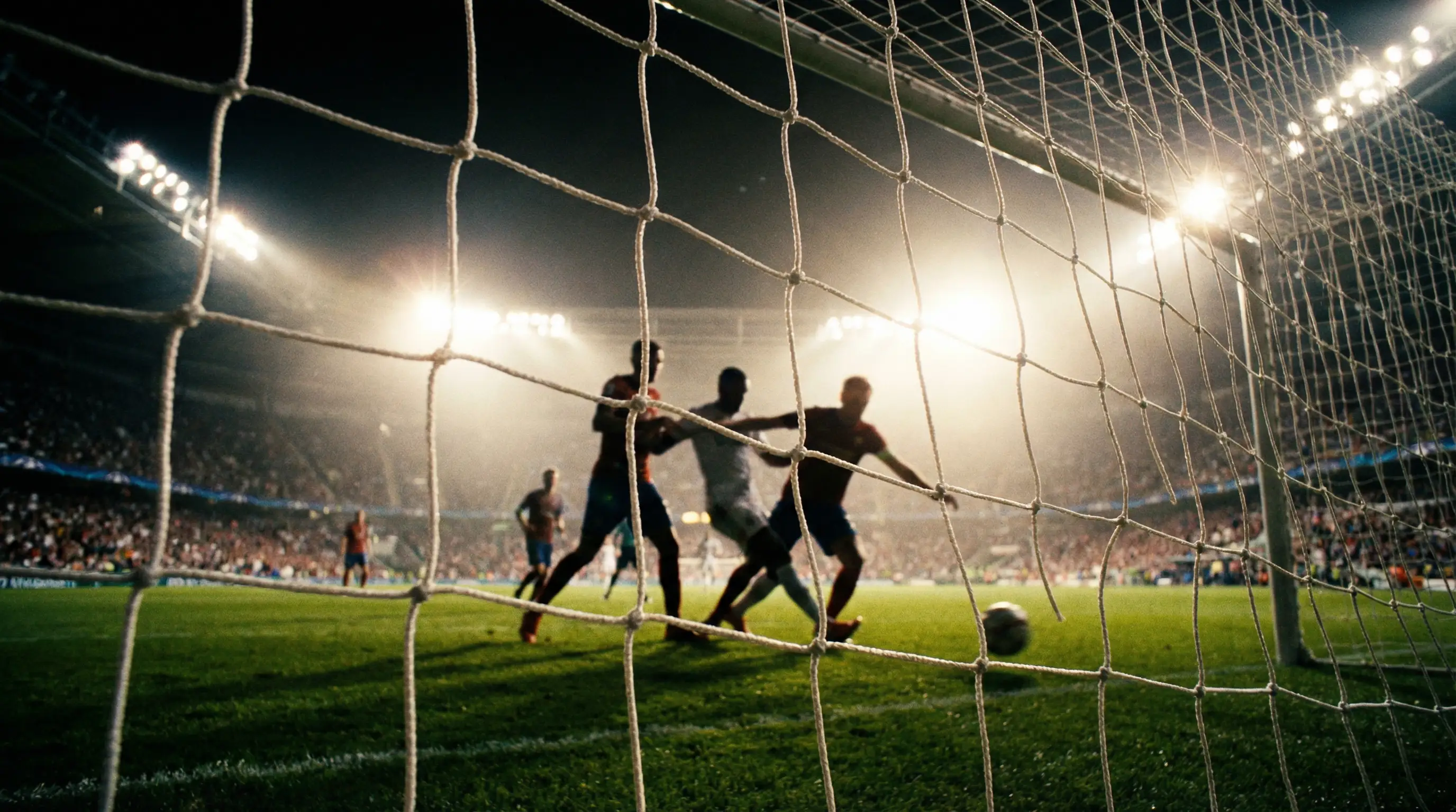 Scommesse calcio Goal No Goal: rete di una porta da calcio vista da dietro durante una partita