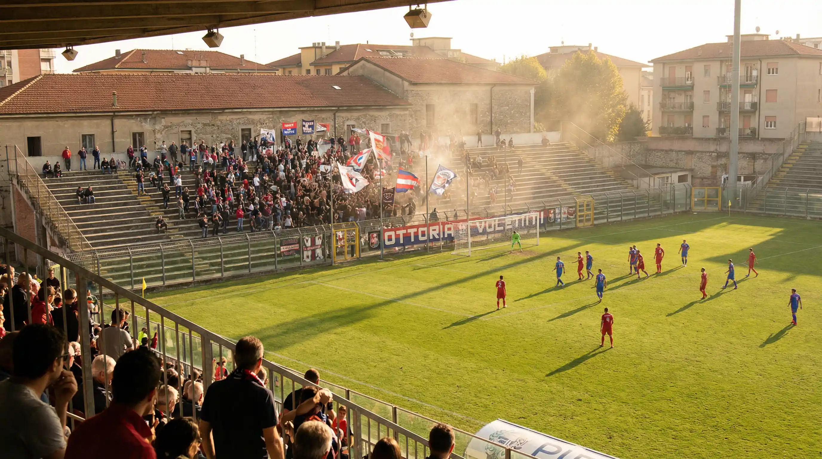 Scommesse calcio Serie B: stadio italiano di media dimensione durante una partita diurna