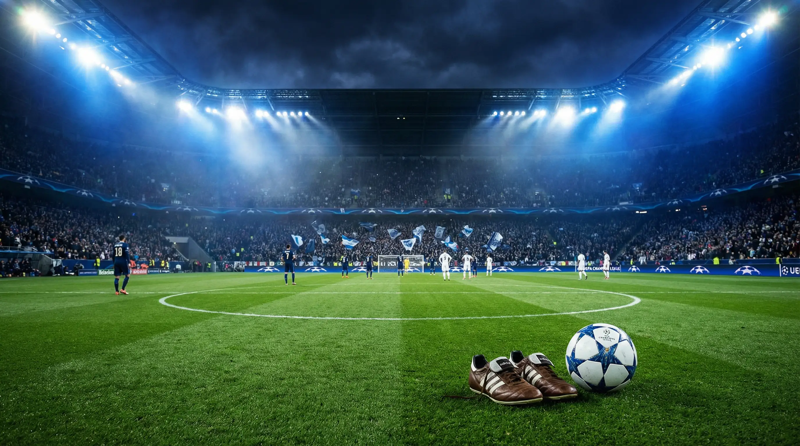 Scommesse Champions League: campo da calcio illuminato per una partita europea notturna
